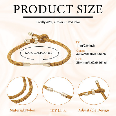4Pcs 4 Colors Braided Nylon Cord Bracelet Making MAK-TA0001-26B-1