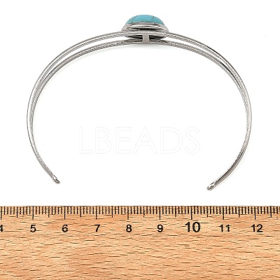 2Pcs 2 Colors Dyed Synthetic Turquoise Dome 304 Stainless Steel Hollow Open Cuff Bangle Sets BJEW-JB14400-1