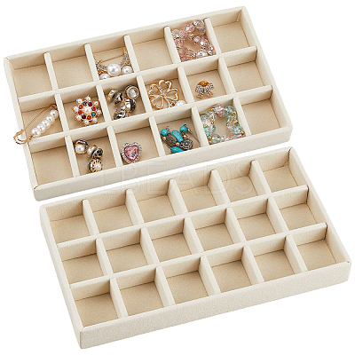 18 Grids Rectangle Wood Covered with Velvet Jewelry Trinket Display Trays AJEW-WH20054-062H-01-1