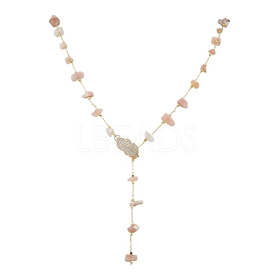 Natural Sunstone Chip Handmade Link Chain Necklaces NJEW-JN05811-03-1