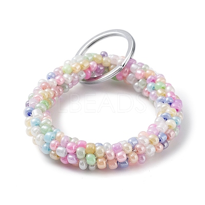 Glass Beaded Bracelet Wrist Keychain AJEW-Z018-01-1