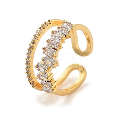 Brass with Cubic Zirconia Open Cuff Rings LS-RJEW-B053-03-1