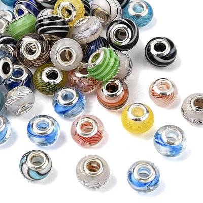 Mixed Styles Handmade Lampwork Large Hole Rondelle European Beads LPDL-L003-03-1