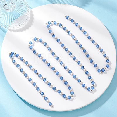 Handmade 304 Stainless Steel Glass Rondelle Link Chains AJEW-JB01460-02-1