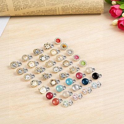 39Pcs Flower & Flat Round ABS Plastic with Alloy Lapel Pin Backs for Backpack Clothes JEWB-GF0001-55-1