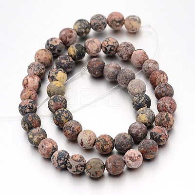 Frosted Round Natural Leopard Skin Jasper Bead Strands G-J338-07-10mm-1
