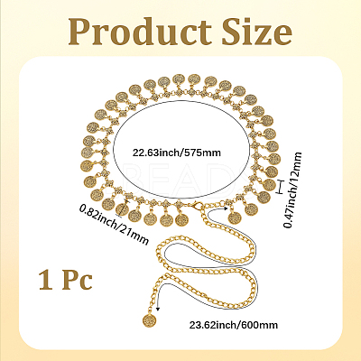 1Pc Ethnic Style Alloy & Iron Coin Tassel Waist Body Chains for Women AJEW-GF0014-23-1