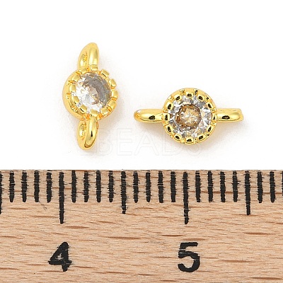 Brass Cubic Zirconia Flat Round Connector Charms KK-H204-02G-04-1