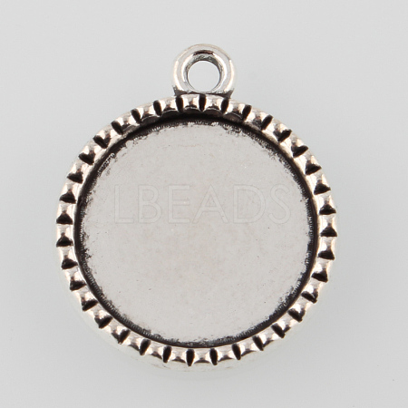 Tibetan Style Alloy Flat Round Pendant Cabochon Settings TIBEP-M022-39AS-1