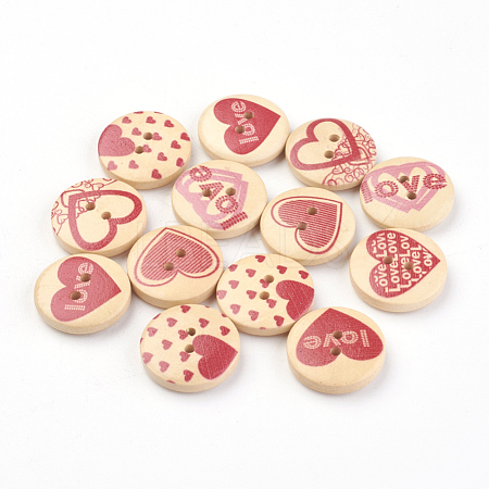 2-Hole Printed Wooden Buttons WOOD-S037-001-1