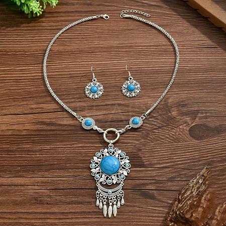 Flower Bohemian Ethnic Style Zinc Alloy & Resin Pendant Necklace & Dangle Earring Sets FS-WGD47C5-01-1