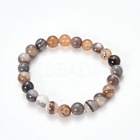 Natural Striped Agate/Banded Agate Beaded Stretch Bracelets X-BJEW-Q692-03J-1