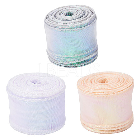 3 Rolls 3 Colors Flat Rainbow Color Organza Ribbon OCOR-TA0001-47-1