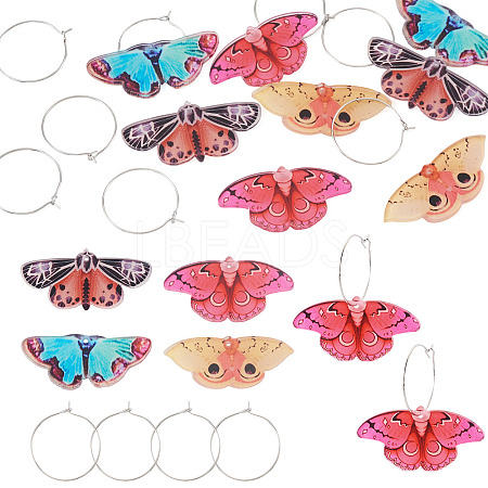 4 Pairs 4 Colors Butterfly Alloy & Acrylic Hoop Earrings EJEW-TA0001-88A-1