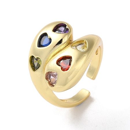 Rack Plating Brass with Colorful Cubic Zirconia Open Cuff Rings RJEW-M158-04G-1