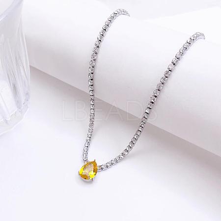 Brass Pave Cubic Zirconia Teardrop Pendant Tennis Necklaces FS-WGB48C6-04-1