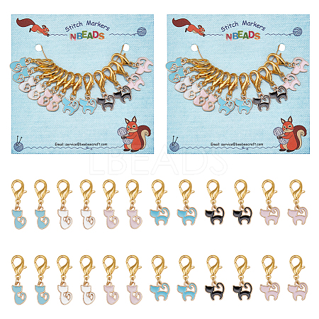 Alloy Enamel Cat Pendant Locking Stitch Markers HJEW-AB00095-1