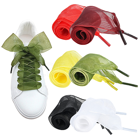 Gorgecraft 6 Pairs 6 Colors Flat Transparency Polyester Chiffon Shoelaces DIY-GF0004-49B-1