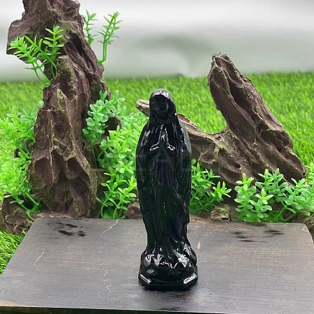 Natural Obsidian Carved Healing Virgin Mary Figurines PW-WG30485-22-1