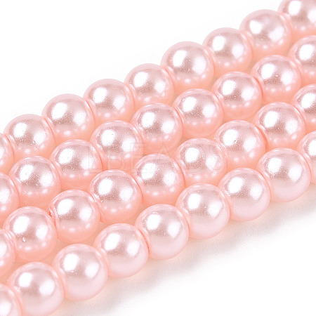 Baking Paint Pearlized Glass Pearl Round Bead Strands X-HY-Q003-4mm-05-1