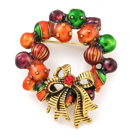 Christmas Theme Golden Zinc Alloy with Rhinestone Brooches LS-JEWB-B018-01AG-01-1