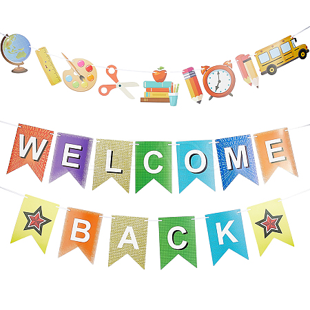2 Sets 2 Styles Welcome Come Back & School Supplies Paper Banners DIY-GF0008-73-1