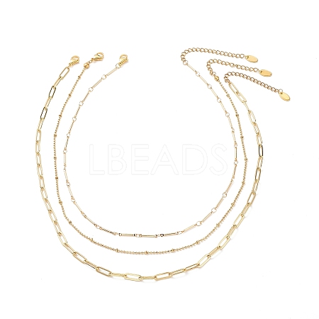 3Pcs 3 Style Brass Bar Link & Paperclip & Satellite Chain Necklaces Set for Men Women NJEW-JN04031-1