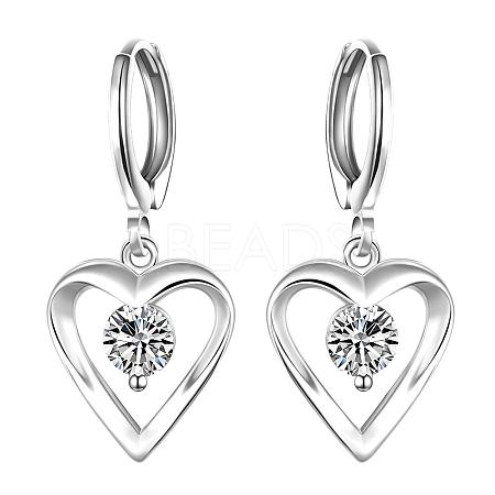 Perfect Design Heart Brass Cubic Zirconia Dangle Earrings EJEW-BB06458-1