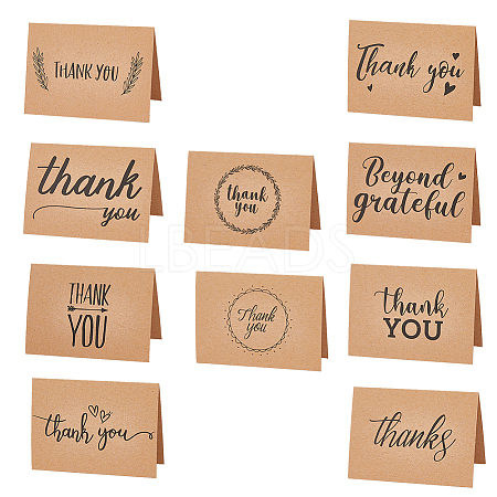 SUPERFINDINGS 50Pcs 10 Style Kraft Paper Thank You Greeting Cards DIY-FH0005-59-1