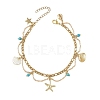 Ocean Synthetic Turquoise Beads & Alloy Starfish Shell Shape Charm Anklets with 304 Stainless Steel Cable Chain Tassel for Women AJEW-TA00069-3