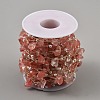 Dyed Light Coral Natural Rose Quartz Nuggets & ABS Plastic Pearl Beaded Chains CHC-CJC0004-01KCG-2