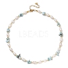 Natural Larimar Chip & Rice Cultured Freshwater Pearl Beaded Necklaces for Women NJEW-JN06665-01-2