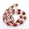 Handmade Two Tone Gold Sand Lampwork Oval with Flower Pattern Beads Strands LAMP-O007-02C-2