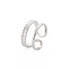 304 Stainless Steel Double Line Open Cuff Ring for Women RJEW-S405-189P-3