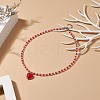 Glass Heart Pendant Necklace with Beaded Chains for Women NJEW-TA00060-2