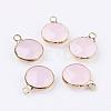 Golden Tone Brass Glass Flat Round Charms GLAA-M003-B-03G-1
