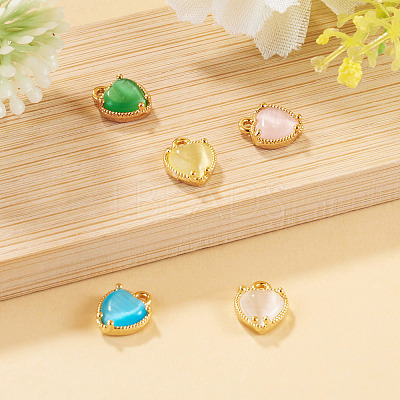 5Pcs 5 Colors Heart Brass Charms KK-TADJ0001-13-1