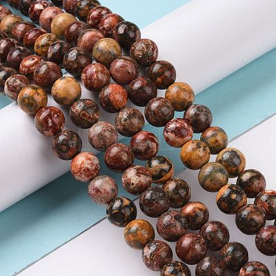 Natural Leopard Skin Jasper Round Beads Strands G-S182-8mm-1