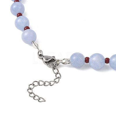 8.5MM Round Dyed Natural Malaysia Jade with Glass Seed Beaded Necklaces for Women NJEW-JN05646-01-1