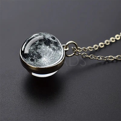 Luminous Round Alloy with Glass Planet Pendant Necklaces FS-WG4A1FF-02-1