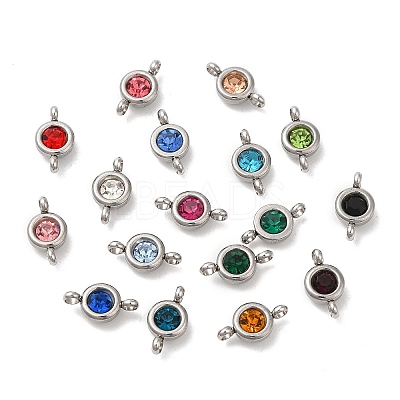 304 Stainless Steel Single Rhinestone Connector Charms STAS-E194-13P-M-1