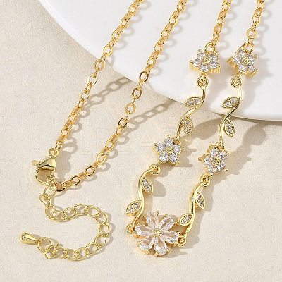 Brass Pave Cubic Zirconia Flower Pendant Necklaces NJEW-C121-04D-01G-1