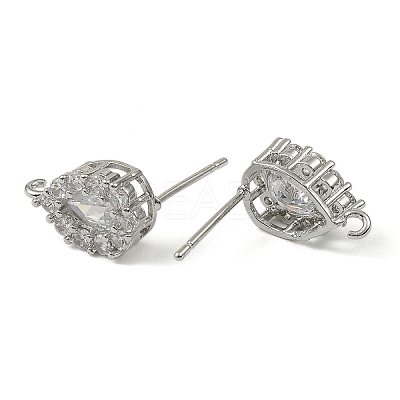 Teardrop Brass Micro Pave Clear Cubic Zirconia Stud Earring Findings KK-C107-13P-1