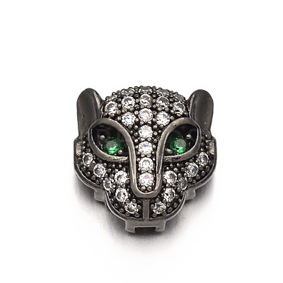 Rack Plating Brass Micro Pave Cubic Zirconia Leopard Hollow Beads ZIRC-I012-18-RS-1