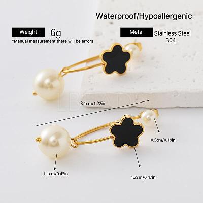 304 Stainless Steel Freshwater Pearl Flower Stud Earrings for Women EY9885-6-1