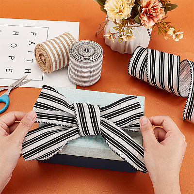 3 Rolls 3 Colors Polyester Striped Ribbons OCOR-GA0001-87-1