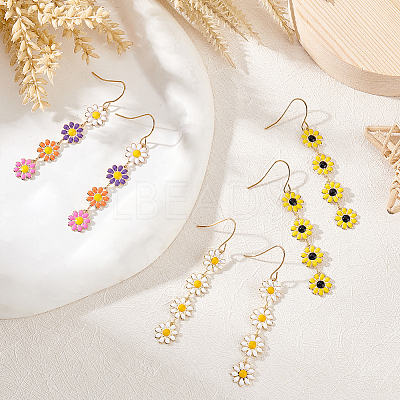 3 Pairs 3 Colors Enamel Daisy Flower Dangle Earrings EJEW-AN0001-41-1