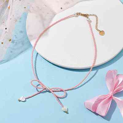 Glass Seed Pendant Necklaces for Women NJEW-MZ00031-05-1
