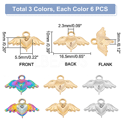 18Pcs 3 Colors 304 Stainless Steel Pendant Rhinestone Settings STAS-UN0044-61-1