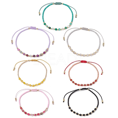 7Pcs Natural Gemstone Braided Beaded Bracelets BJEW-JB11420-1